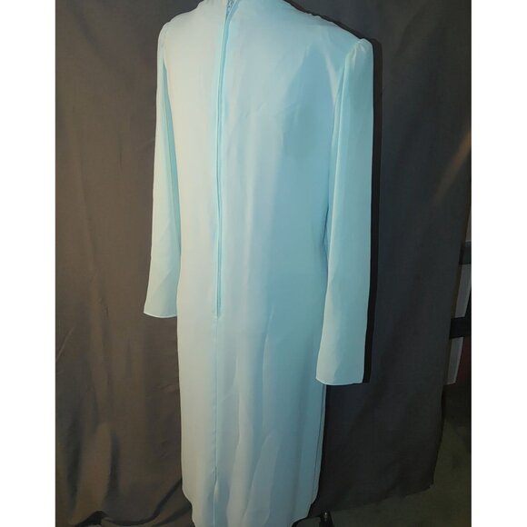 Vintage AEMW Light Blue Wrap Dress Floral Detail Long Sleeves Back Zipper USA - Picture 6 of 16